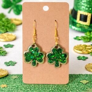 Handmade Resin Glitter Shamrock Earrings